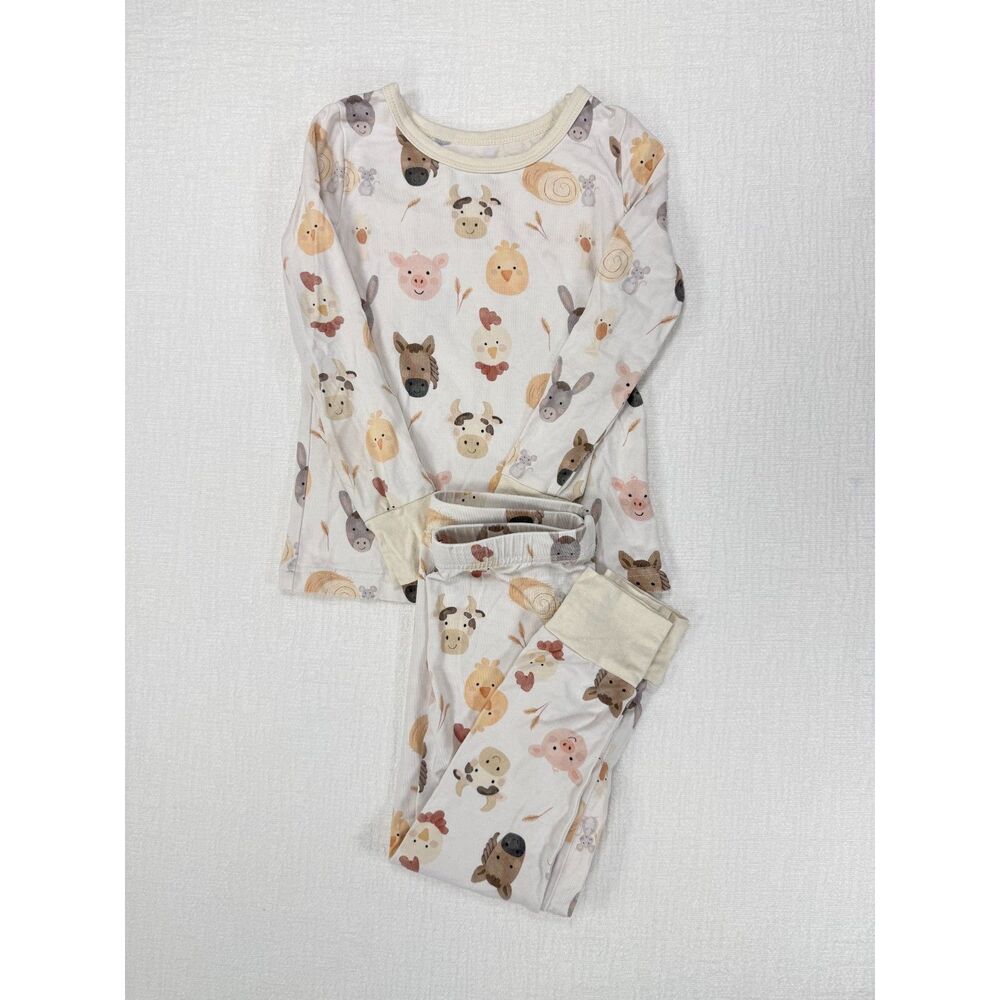 Caden Lane Bamboo Two-Piece Toddler Pajamas Farm Animals Print Size 2T